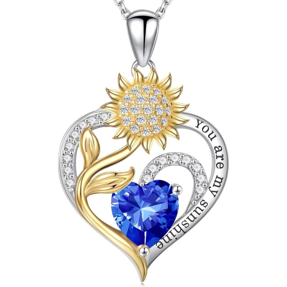 Valentines Day Gifts For Her - Sunflower Heart Birthstone Necklace Gifts For Wom